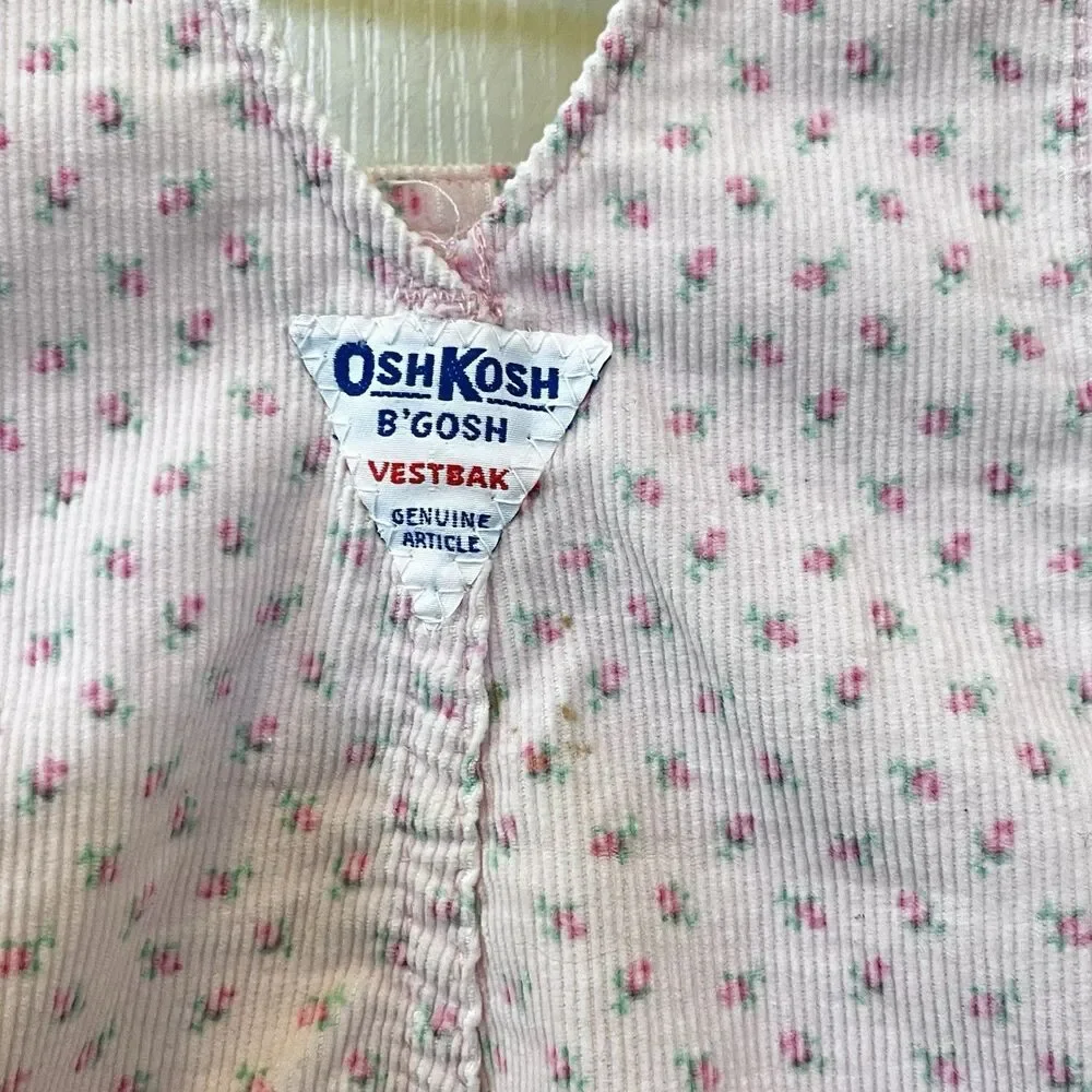 Vintage Oshkosh B'gosh Pink Rosebuds Corduroy Overall Dress Jumper Girls